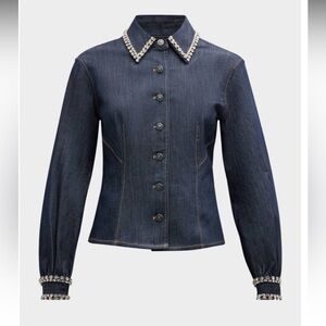 Cinq a Sept Crystal Embellished Denim Top